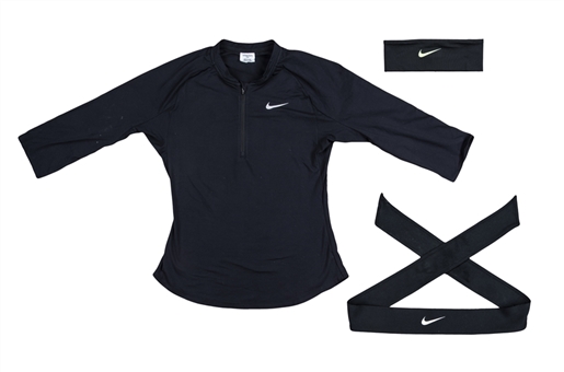 2018 Serena Williams Match Used Nike Tennis Shirt Including (2) Headbands Sourced From Serena Williams Personal Collection